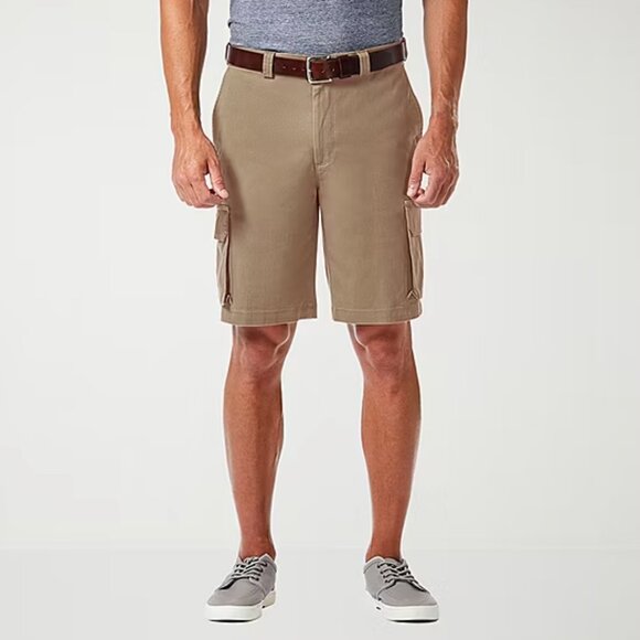 Haggar Tech Mens 10" Stretch Fabric Cargo Short - Putty Sz 36W 925180 - Picture 1 of 3
